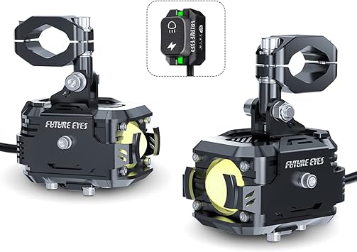 FUTURE EYES F150 60W Motorcycle Headlight Wired/Wireless Backlight Switch Auxiliary LED Auxiliary Kits Fog Lights Black - Wired - Low Yellow + High White