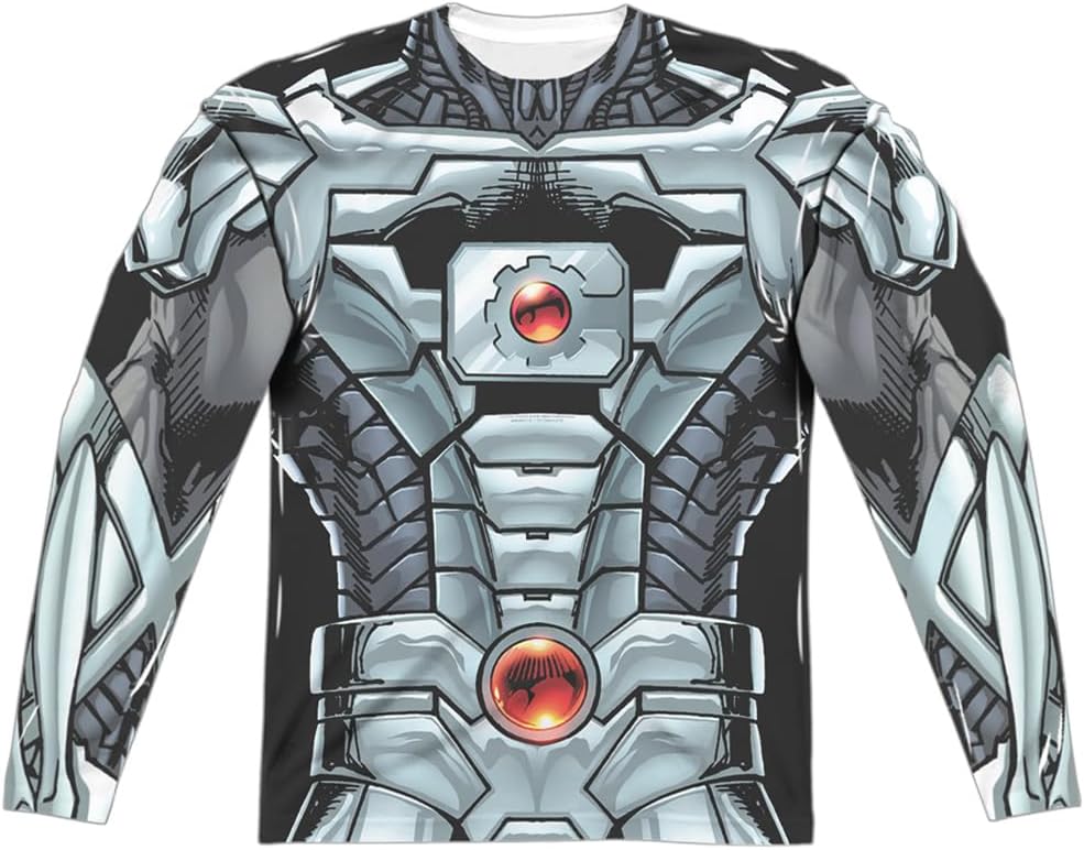 Popfunk JLA Cyborg (Front/Back Print) 100% Polyester Adult Long Sleeve Costume T Shirt for Men & Women