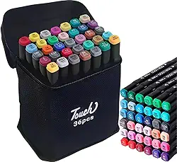 Kit 36 Cores de Canetinhas Ponta Dupla para Colorir Bobbie Goods com Estojo – Canetas Marcadoras Profissionais Para uso Escolar e Desenho