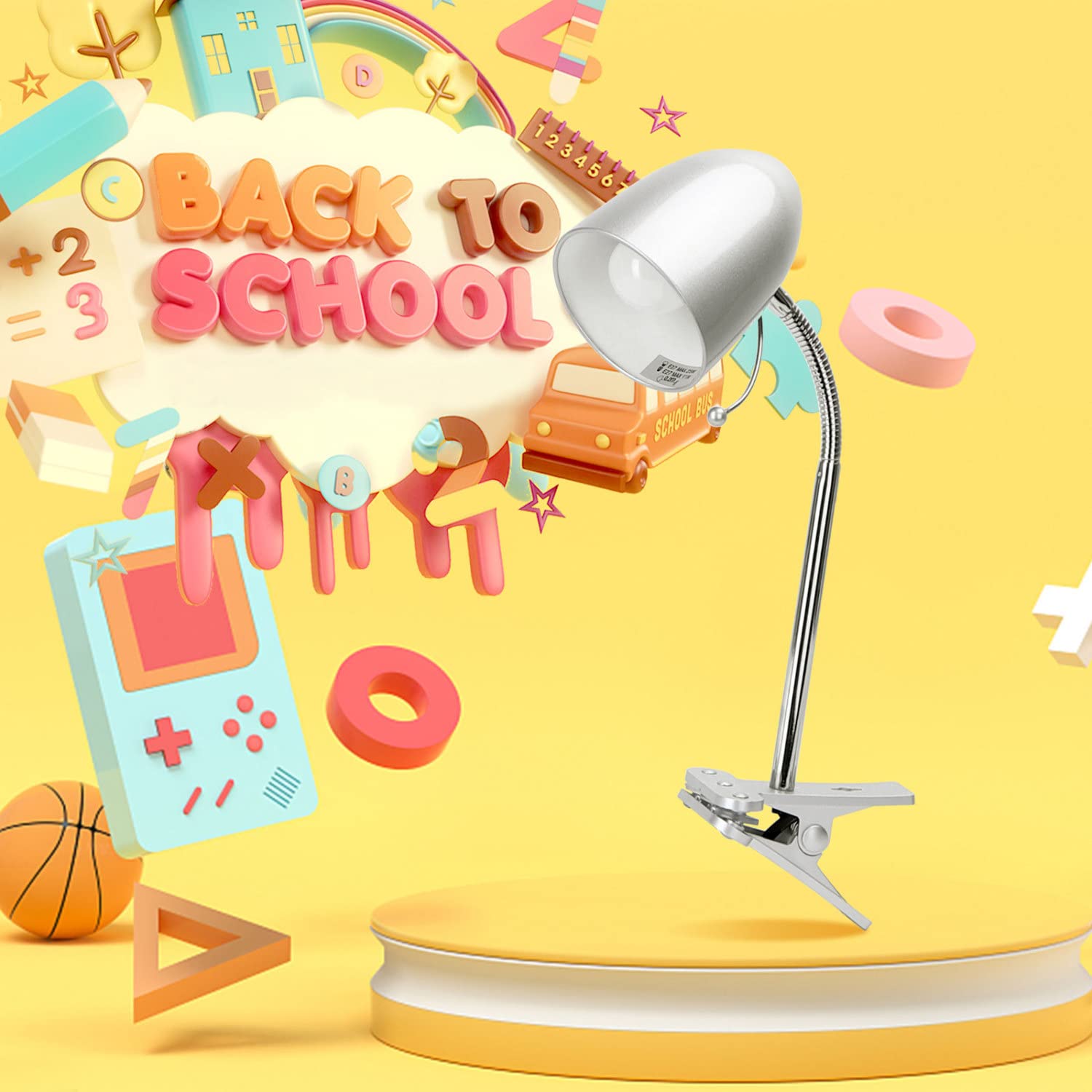 Aigostar Lampa biurkowa z zaciskiem Retro, Lampa zaciskowa bez żarówki, Flexo zaciskowy do łóżka, kompatybilny z żarówkami LED model E27 (maks. 240V), odpowiedni do czytania, pracy, kolor Srebrny