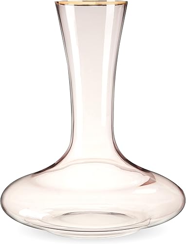 Twine Decantador de cristal rosa, decantador y aireador de vino rosa, borde dorado, jarra de vino, decantador de cristal, rosa, se adapta a 1