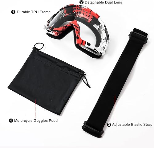 Miniatura 5 de FMY Gafas de motocross para hombres, mujeres y jóvenes, antiarañazos, a prueba de polvo, UV400 ATV