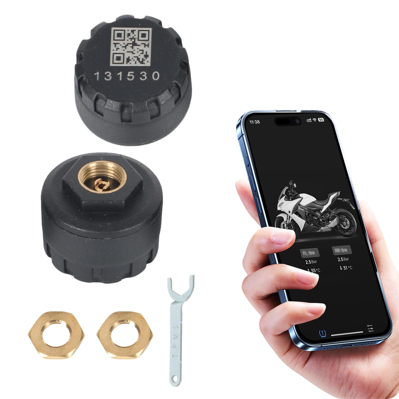 Bluetooth Reifendruckkontrollsystem mit Externen Sensoren, Motorrad TPMS Reifendruck und Temperatur Monitor, Reifendrucksensor Reifen Sensor APP für Autos, Motorräder, ATVs, Pickups (2 Stück)