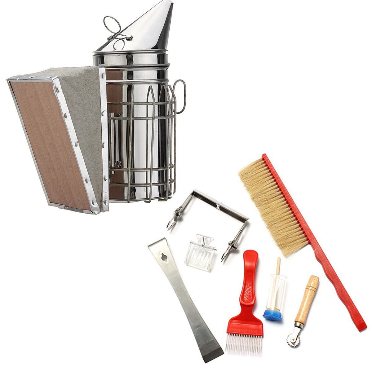 Kit Attrezzatura Per Apicoltura POPETPOP - 7 Pezzi In Metallo - Include Raschietto, Forca, Spazzola, Cattura Regina E Marcatore - Set Completo Per Principianti