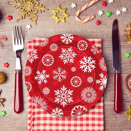 QZYL 48 Pcs Christmas Plates, Disposable Christmas Paper Plates Set in 4 Styles, 9" Red Xmas Snowflake Plate, Xmas Party Supplies for Ugly Sweater Winter Holiday Dinnerware Decor – Image 5