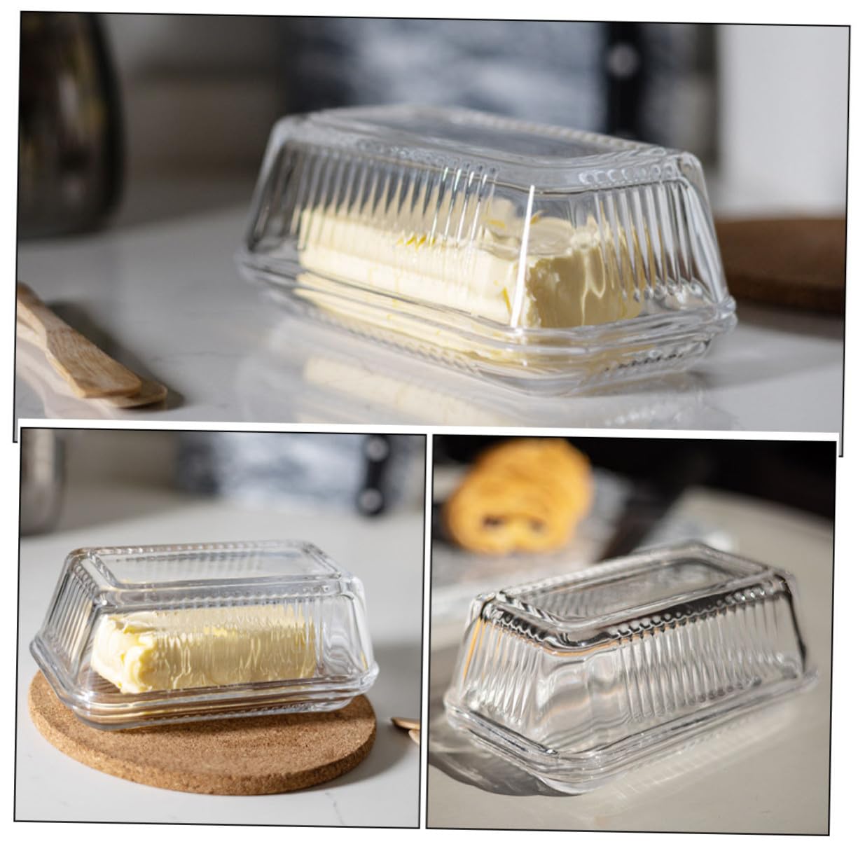 Plat à Fromage en Verre Rectangulaire, Boîte à Beurre 1 Pièce