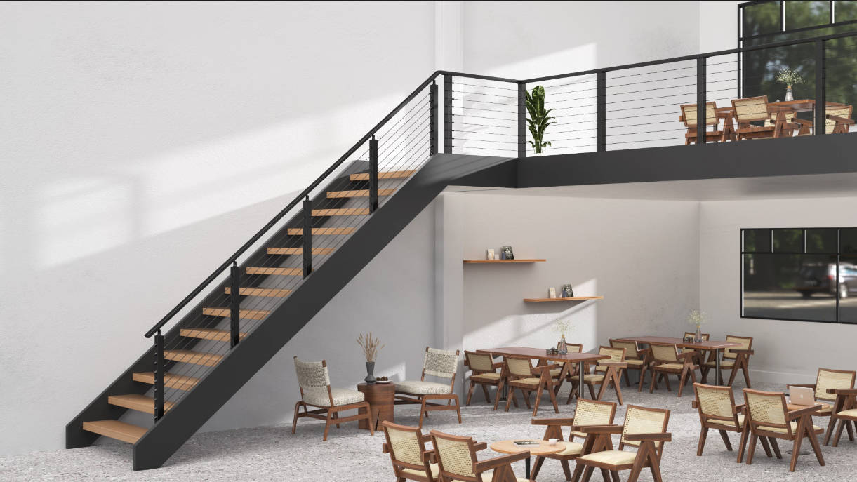 Image of 12FT-15FT Complete Stair Cable Railing System with Handrails, 36 inch