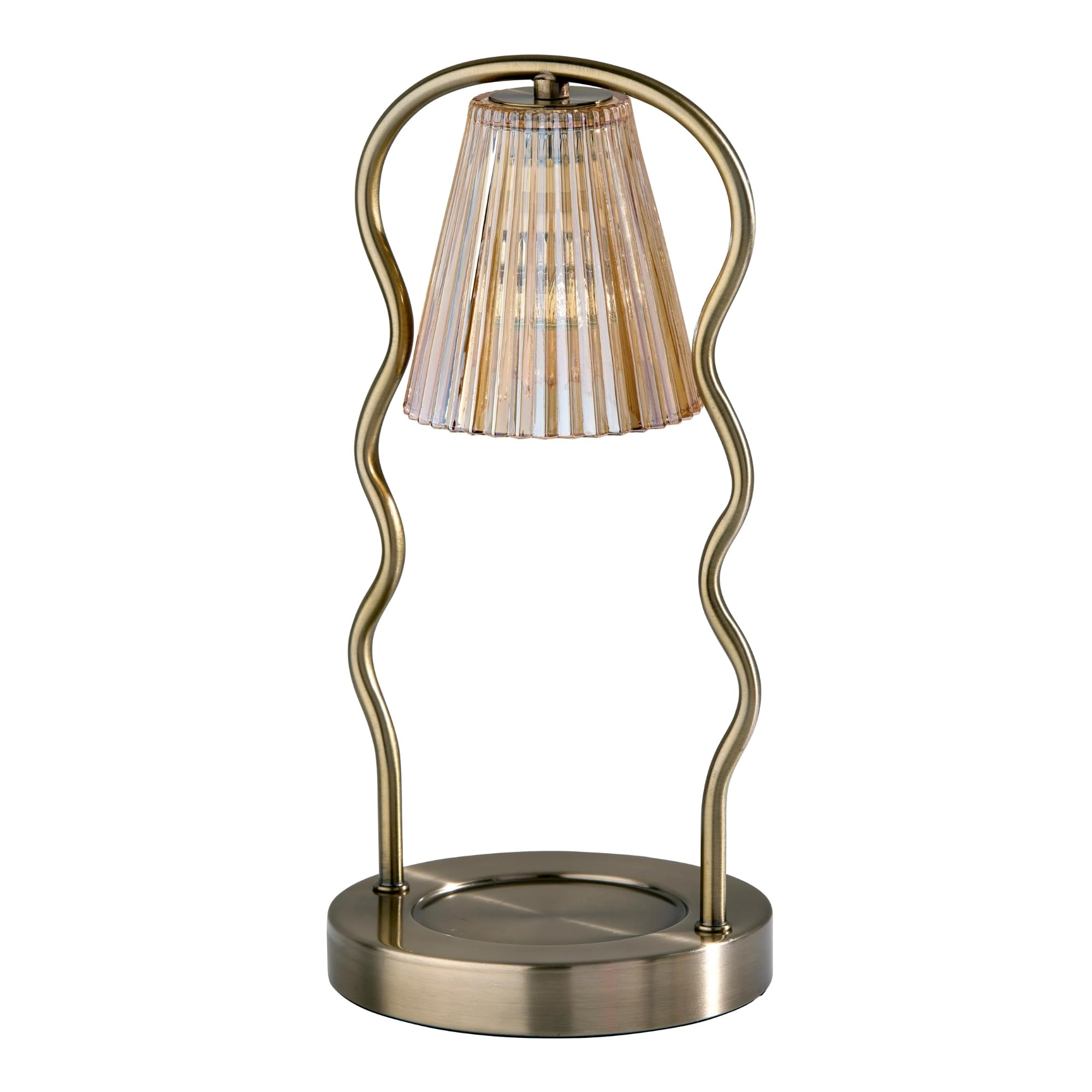 Adesso Candle Warmer Lamp, Antique Brass & Ribbed Glass, Dimmable