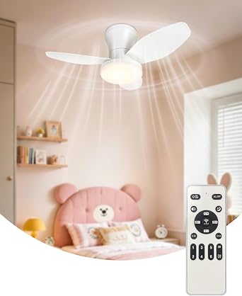 65cm Ceiling Fans with Lights and Remote For Kids' Bedrooms White 3-blade | 25'' Dimmable LED Ceiling Fan Light, 6 Speeds Reversible, Quiet, 3000K-6500K, 2H/4H Timer, 10 Brightness Levels, Low Profile [Energy Class A]