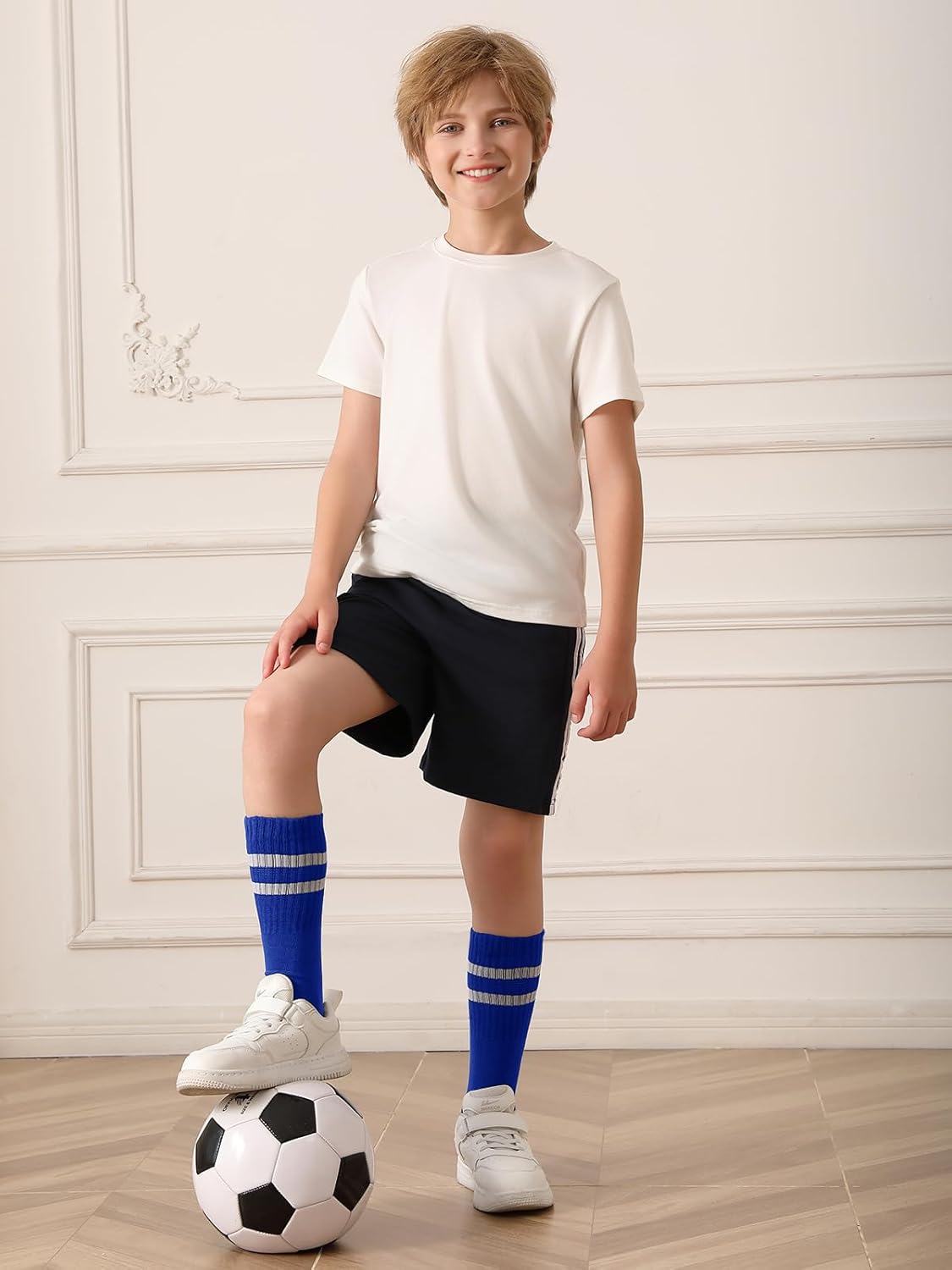 Haloumoning 3 Pairs Boys Soccer Athletic Socks Kids Striped Football Knee High Uniform Sports Tube Socks 4-15 Years - Image 3