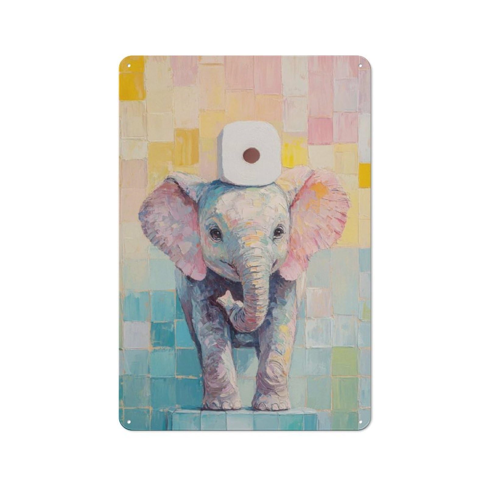 Junmoney Elephant With Toilet Paper Retro Metal Sign 30X20cm Featuring Home Bar Decor For Pub, Home Bar, Shed Or Man Cave