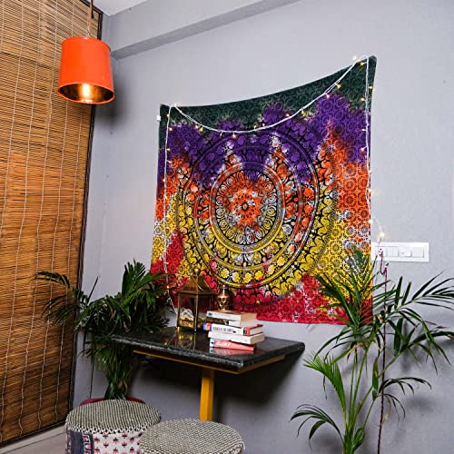 Image of Craft Trade 50x60 Inches Psychedelic Multicolor Cotton Mandala Ombre Wall Hanging Tapestry