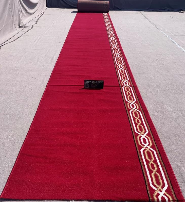 Image of Sifa Carpet Luxury Anti Skid Acrylic Zanamaj Prayer Carpet Rolls for Masjid and Gallery(Red 4x50 Feet)
