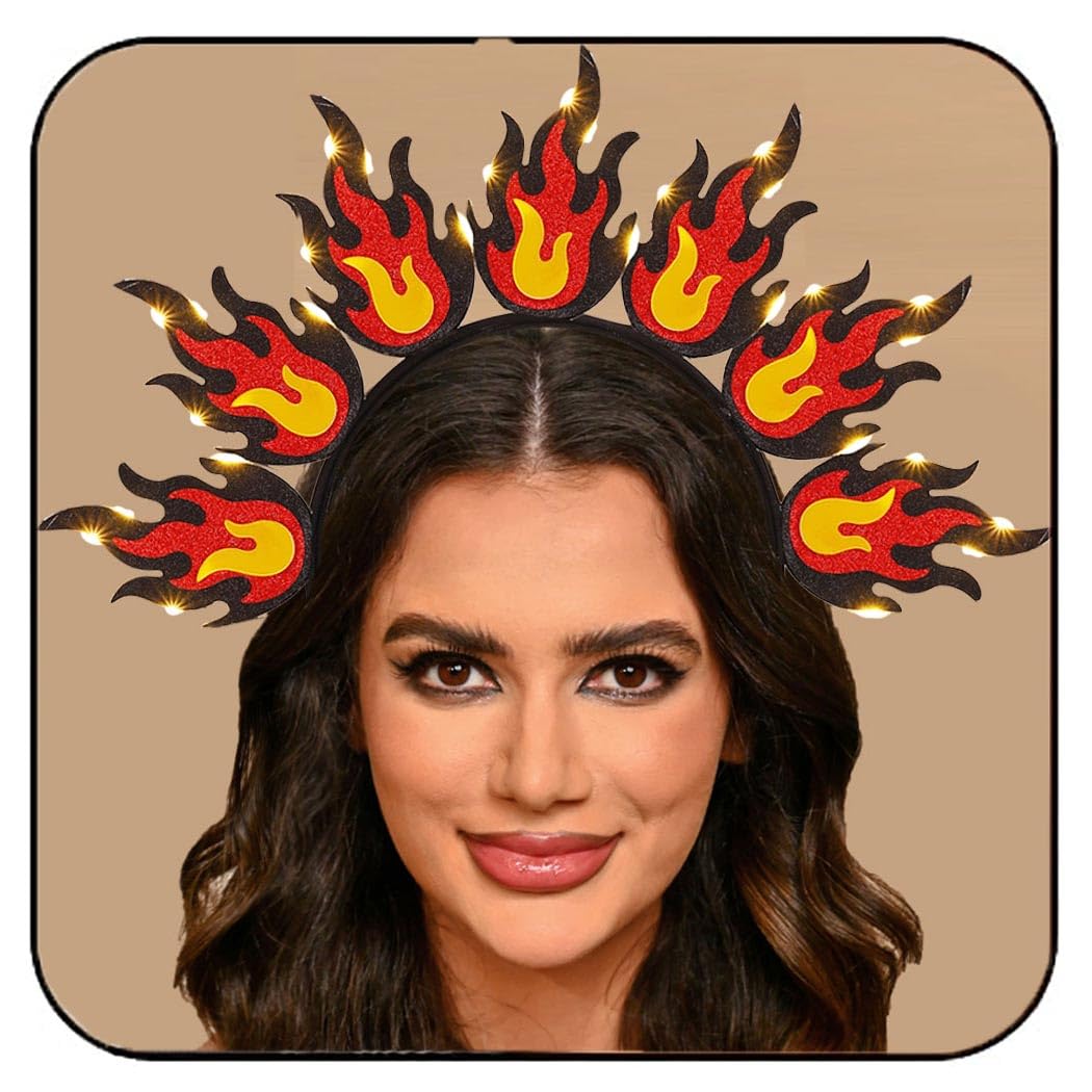 Light Up Fire Headband LED Red Flame Headpiece Halloween Festival Costume Headwear Hair Accessories for Women