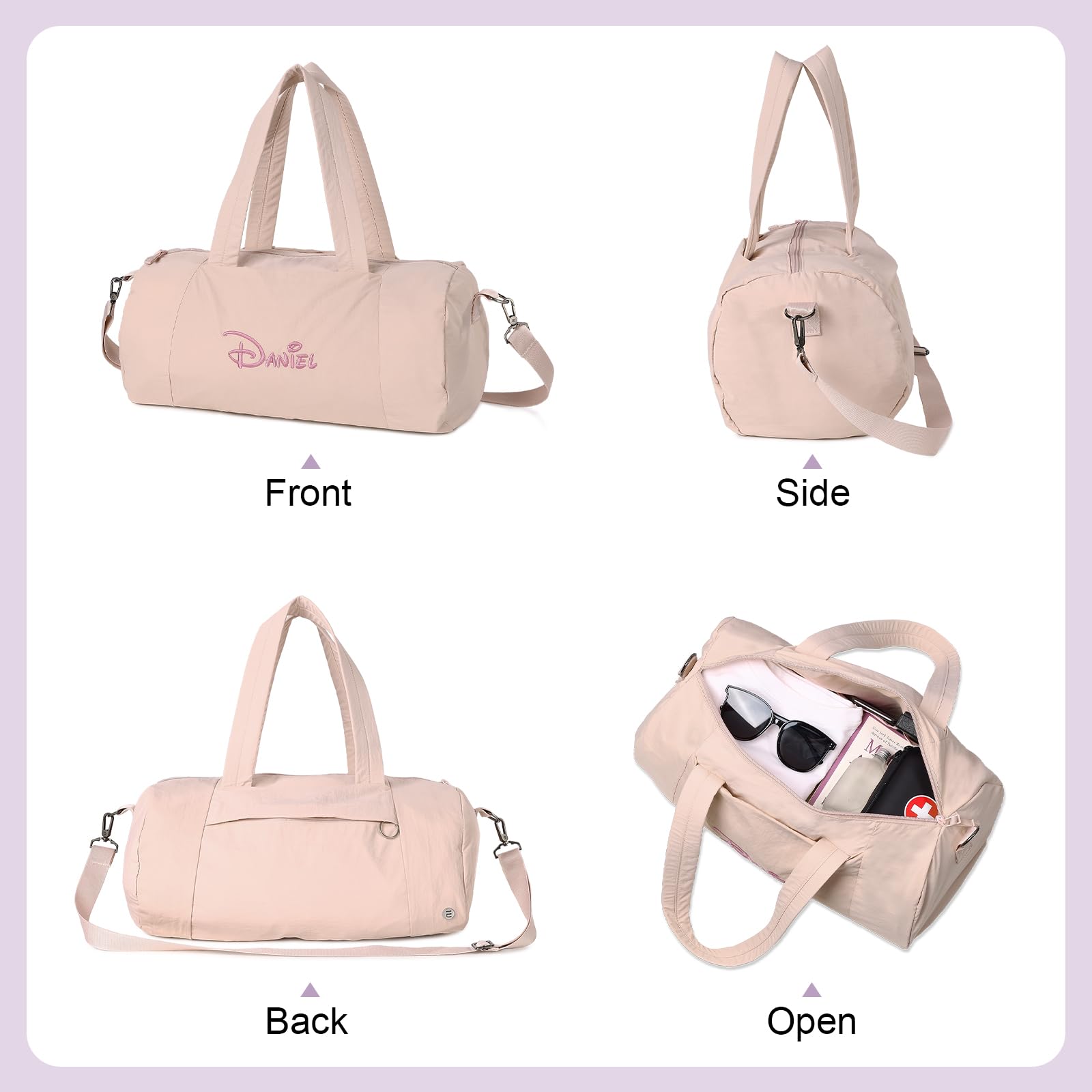 Kaululu Borsa da Viaggio Personalizzata con Nome per Uomo e Donna Borsa da Viaggio Pieghevole Grande Borsone da Palestra Piscina Sportiva Mano per Campeggio (Rosa)