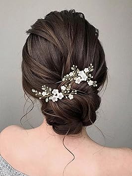 Asooll Wedding Flower Headpiece Bride Crystal Hair Pins Wedding Pearl Hair Piece Bridal Hair Accessories for Women and Girls (Gold)