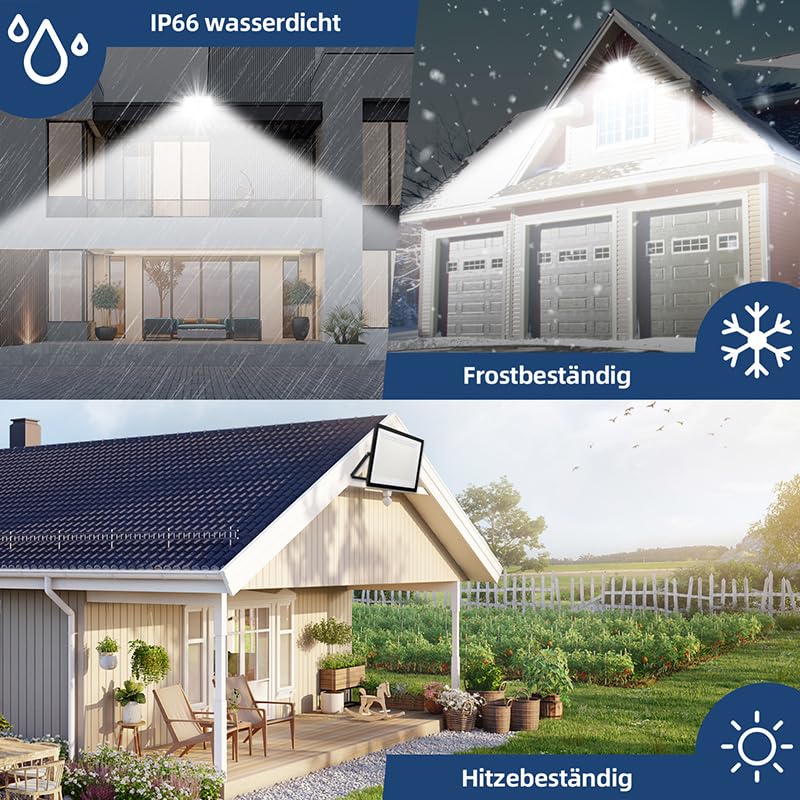 500W LED Strahler Außen, 50000LM Superhelle Außenstrahler LED, 6500K Tageslichtweißer Scheinwerfer, IP66 Wasserdichte Ultradünne Aussenstrahler für Garten, Hinterhof, Hof, Garage