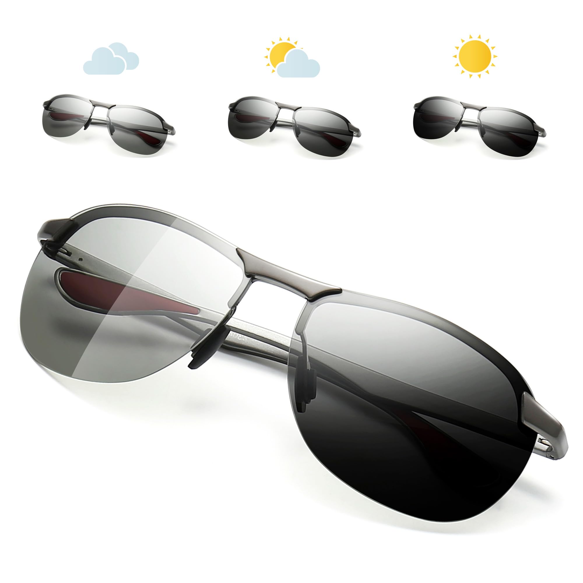 SUNGAITPopular aviator Polarized Sunglasses for Men Driving Golf Al-Mg Alloy Temple Spring Hinge UV400