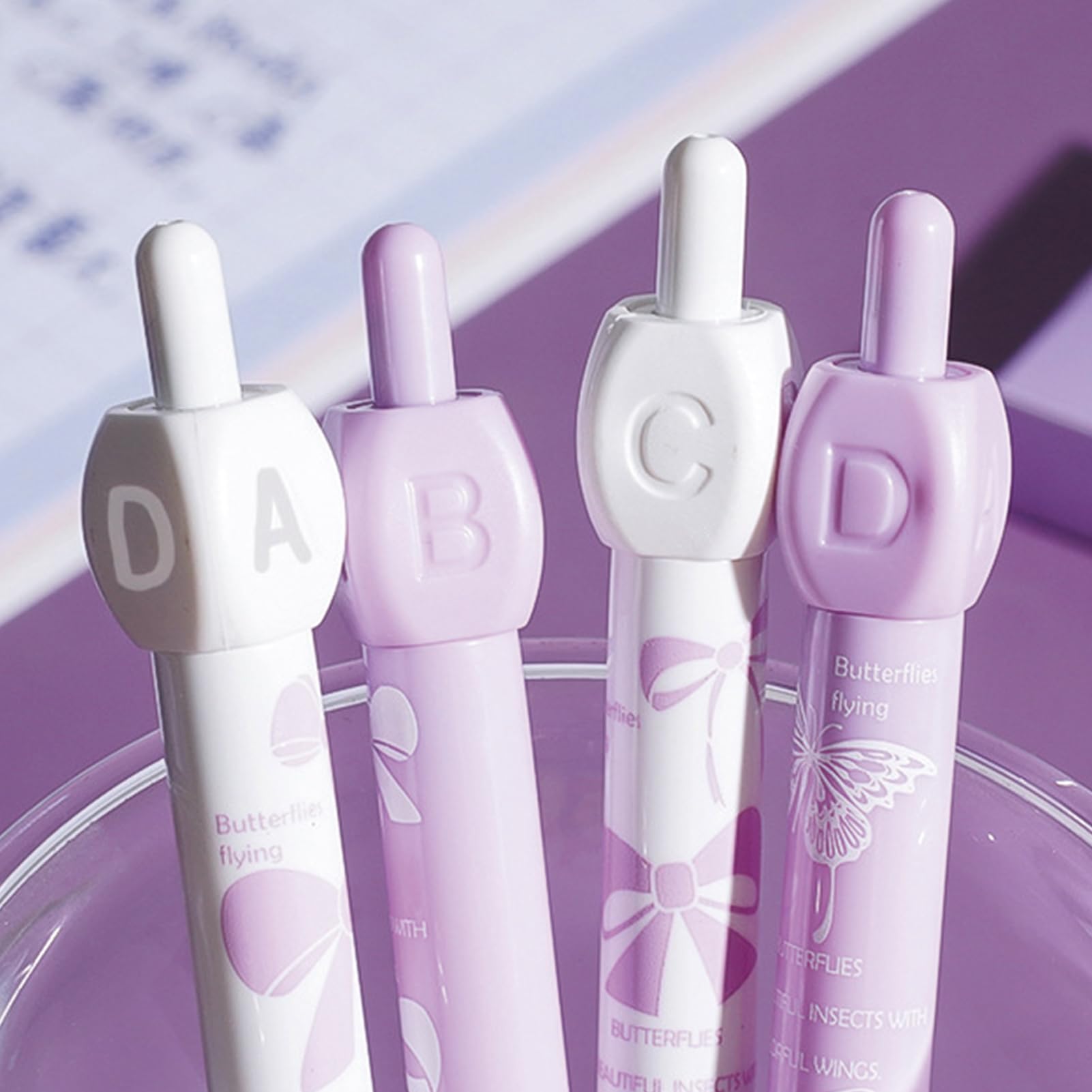 4 Pcs Cute Gel Pens Purple Retractable Pens with Rotatable ABCD Design 0 5mm Black Ink Writing Pen — view 3