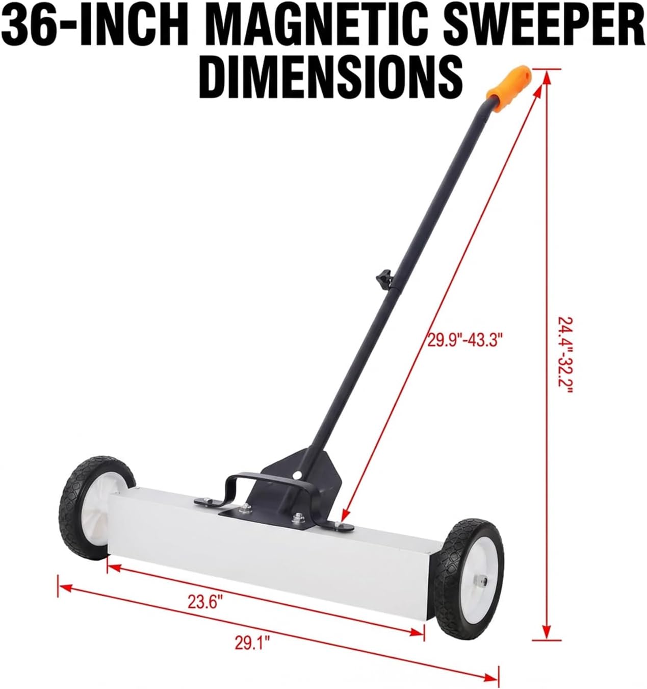 36" Rolling Magnetic Sweeper - Push Type Magnetic Pick Up Sweeper w/Wheels & Quick Release & Telescoping Handle | 30Lbs Heavy Duty Magnet Pickup Sweeper Collect Nails Screws for Workshop Garage Yard