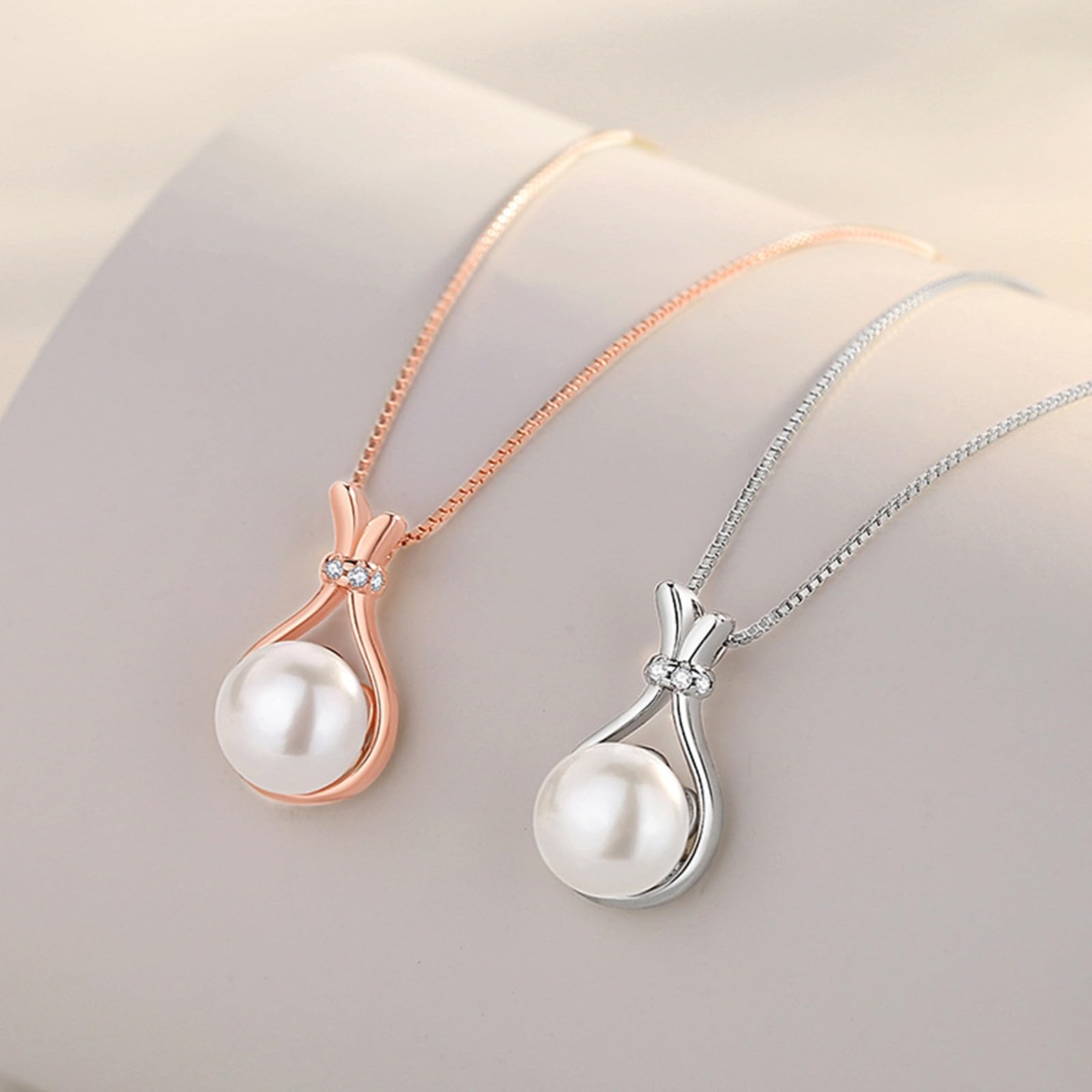 Collar para mujer, joyería de moda, lágrima de oro rosa de 9K/14K/18K con colgante de perla y moissanita, cadena alargada: 40+5cm