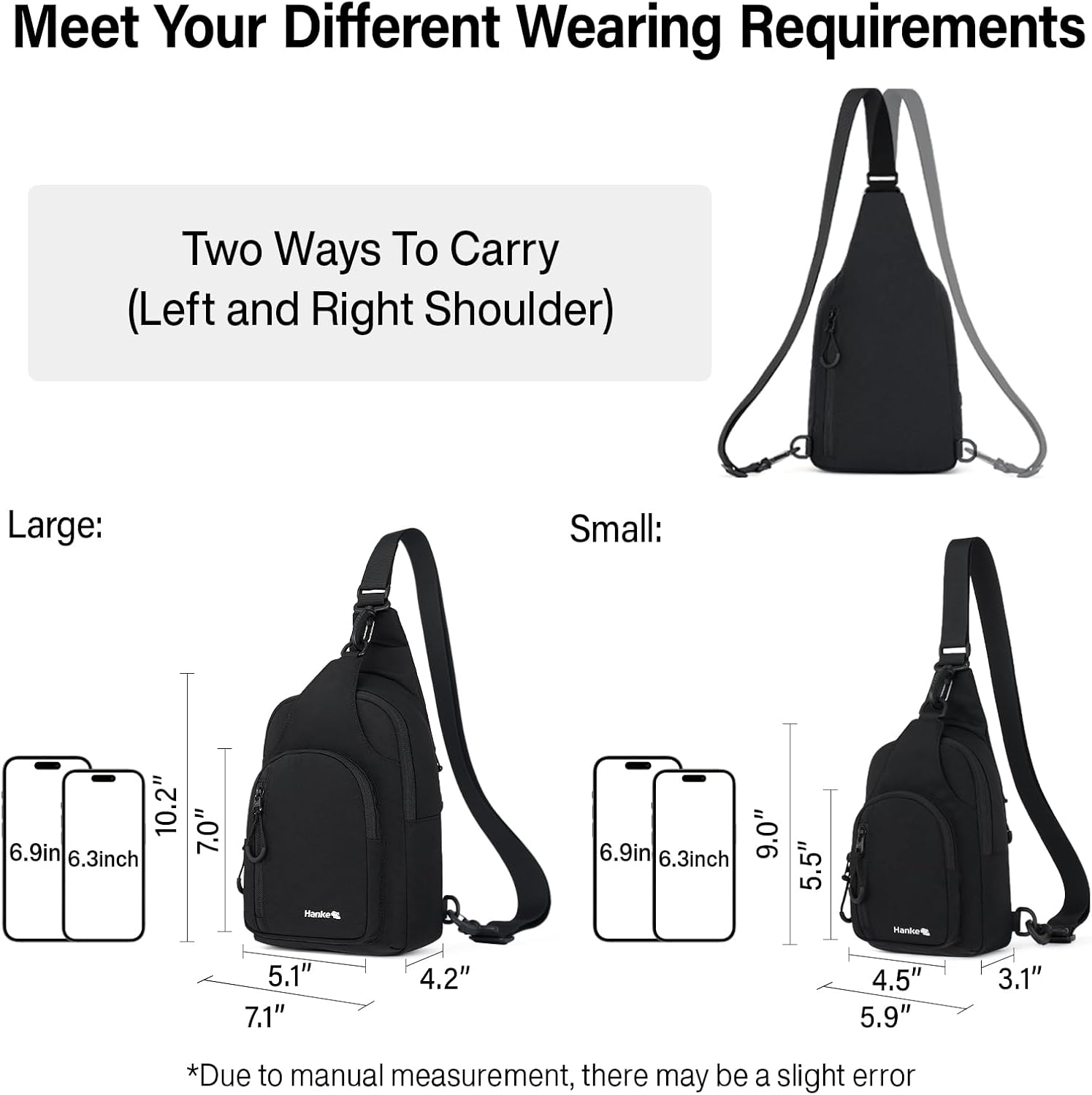 Hanke Crossbody Sling Bag for Women Men, Small & Large Casual Cross Body Sling Bags, Chest Bag for Outdoor Hiking Travel - Image 3