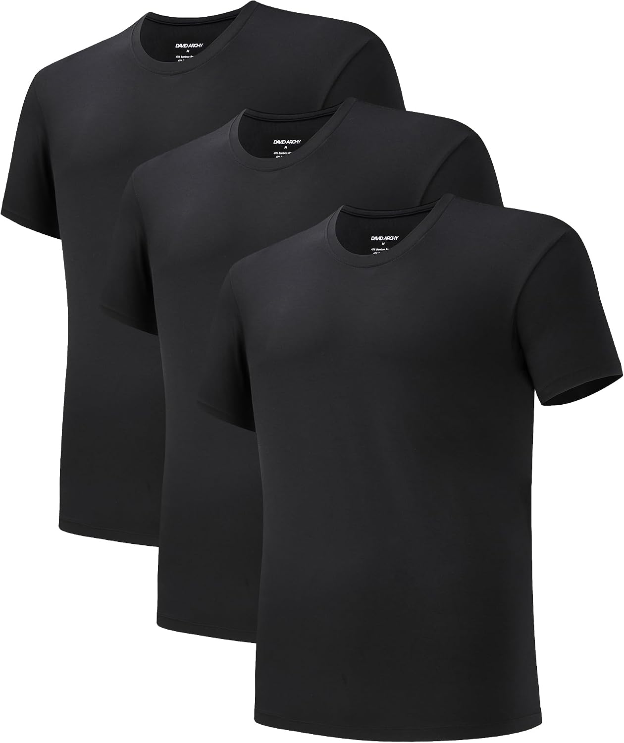 DAVID ARCHY Men's Undershirts, Bamboo Rayon Moisture-Wicking T-Shirt, Quick Dry Crewneck Regular Fit Stretch Tees 3 Pack