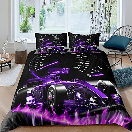 Sports Car Bedding Set Formula Race Car Duvet Cover for Kids Boys Girls Extreme Sports Comforter Cover Cool Speed Teal Blue Bedding & Linen 2Pcs Single Size