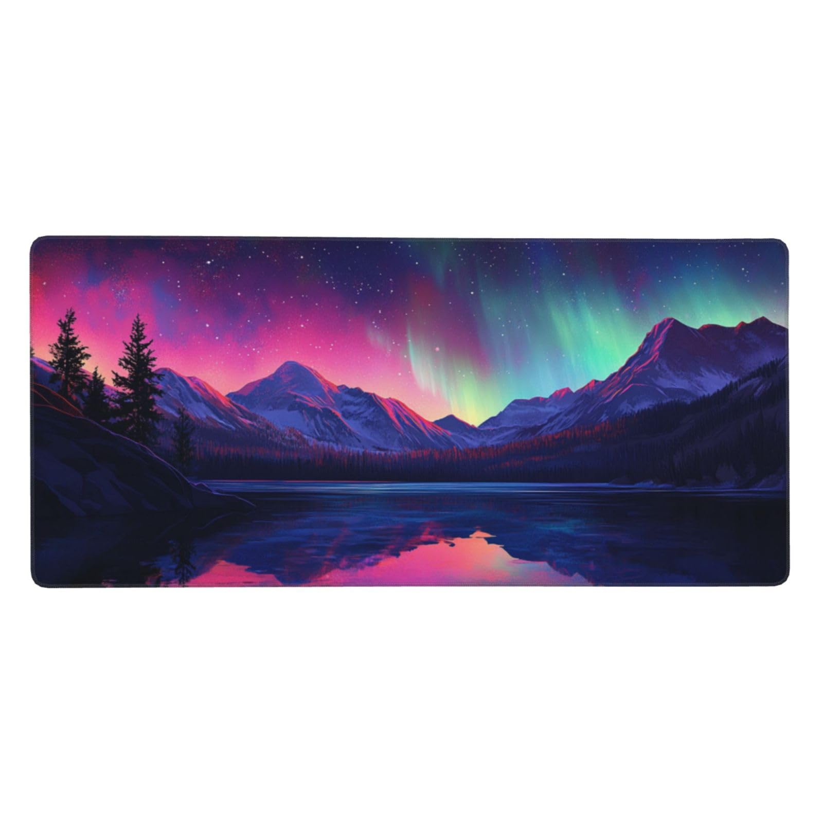 Tappetino Mouse XXL Aurora & Lago, 100 x 50 cm Tappetino da Scrivania G402 | Tappetino per Mouse, Base in Gomma Antiscivolo, Superficie Impermeabile, Bordi Cuciti, Tappetino Scrivania per Ufficio, Gioco