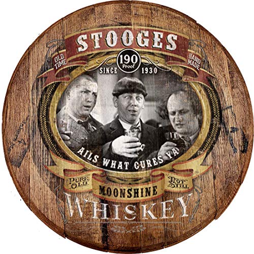 Whiskey Barrel Head Oak Wood Wall Art Three Stooges Moonshine Whiskey Vintage Bar