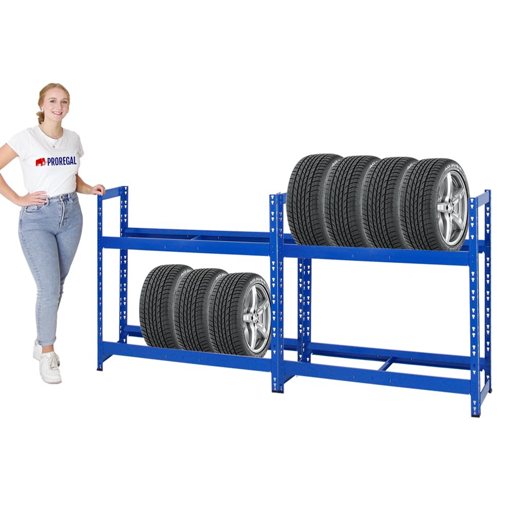 PROREGAL Mega Deal | 2X Reifenregal Tiger | HxBxT 100x110x35 cm | 150kg Fachlast | bis zu 16 Reifen | mit Ebenen | Blau