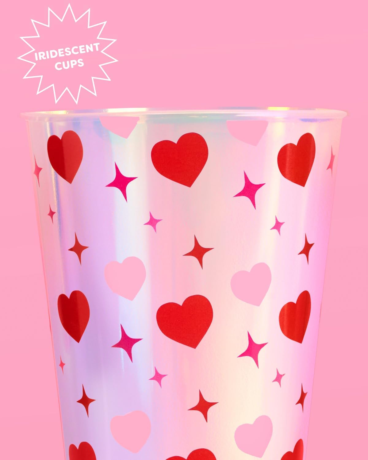 xo, Fetti Iridescent Heart + Cherry Plastic Cups | 16 pcs 16 oz | Vegas Bachelorette Drinkware, Lucky in Love Decor, Casino Party, Valentines Supplies, Galentines