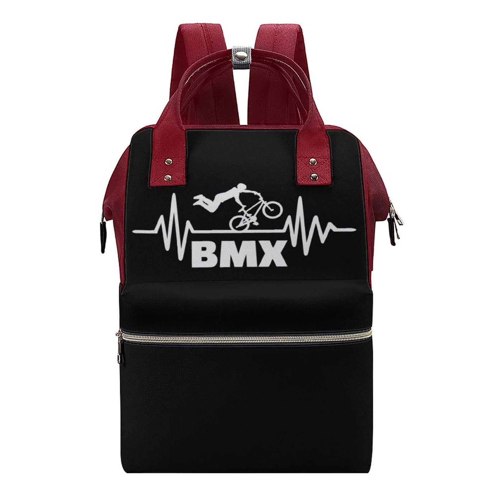 Heartbeat BMX Diaper Bag for Women Large Capacity Daypack Waterproof Mommy Bag Travel Laptop Backpack Red-Style