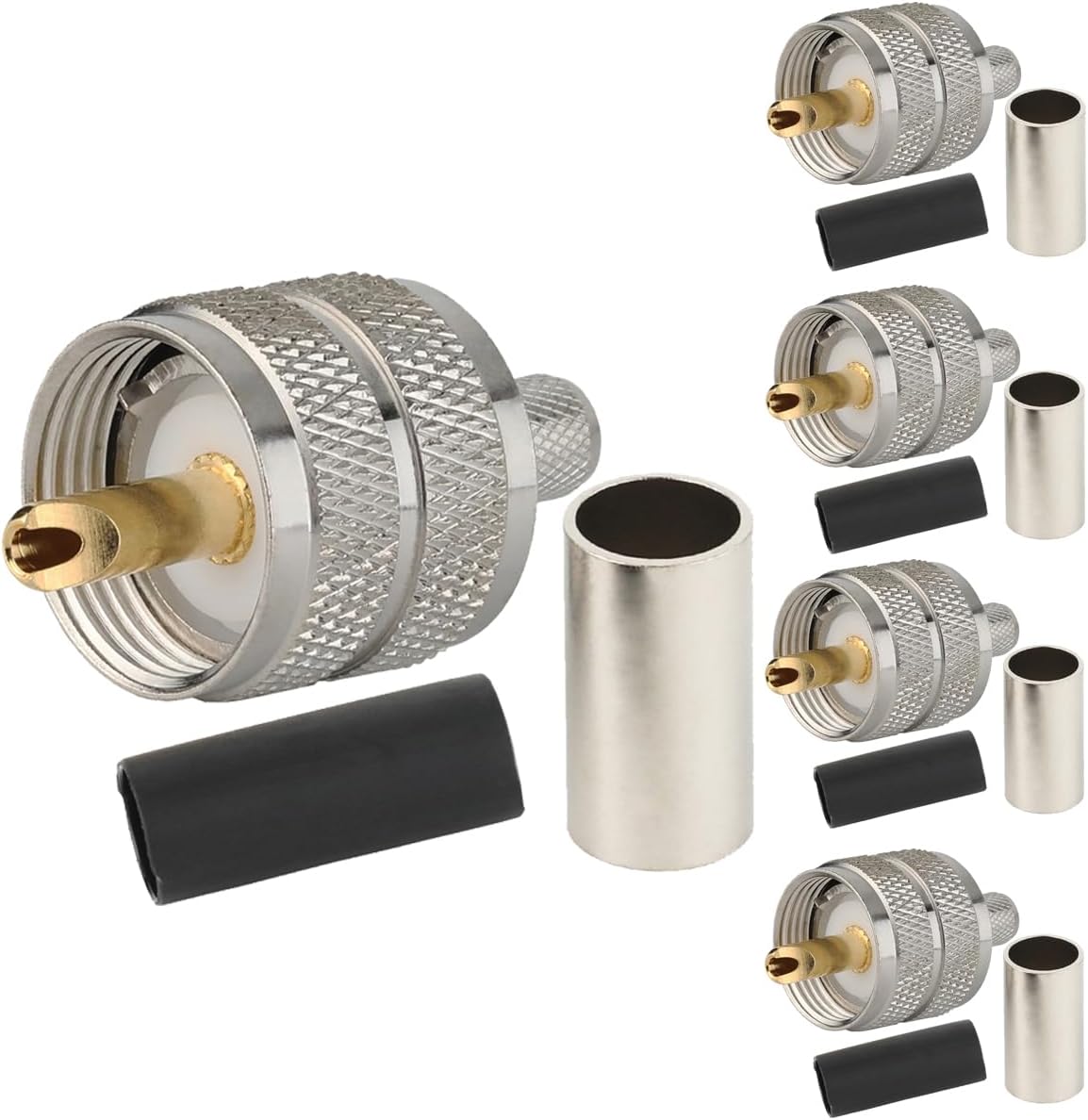 5 Pack UHF Adapter PL-259 PL259 Male Crimp RF Coaxial Connector for RG58/U LMR195 Coaxial Cable Compatible with Ham Radio (UHF Male Crimp RG58)