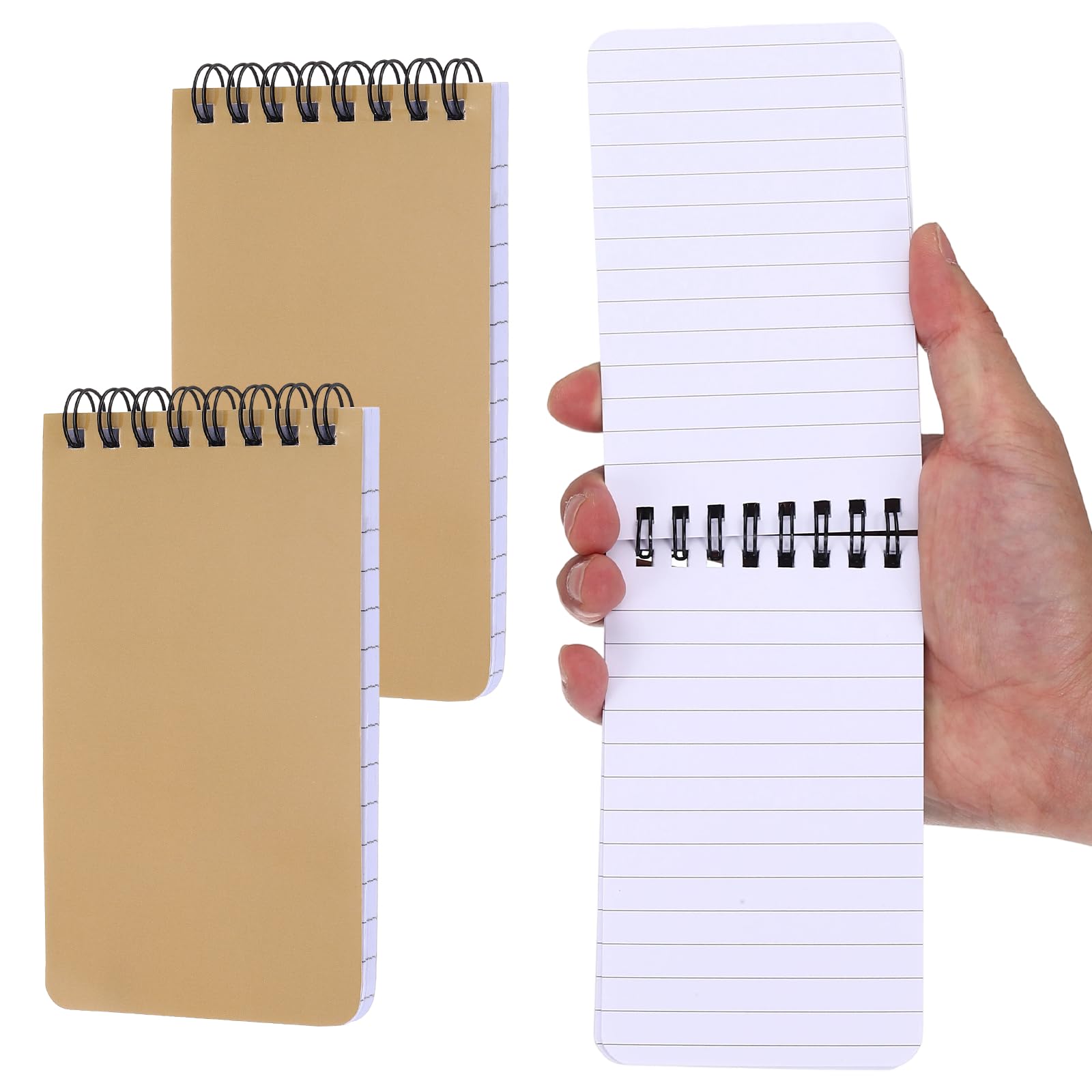 PATIKIL 3x5" Pocket Sketchbook, 2 Pcs Top Spiral Notebook Mini Lined Notebook Memo Pads 80GSM 60 Sheets/120 Pages Hard Cover Portable for Office Outdoor Travel Journal Draw, Light Brown