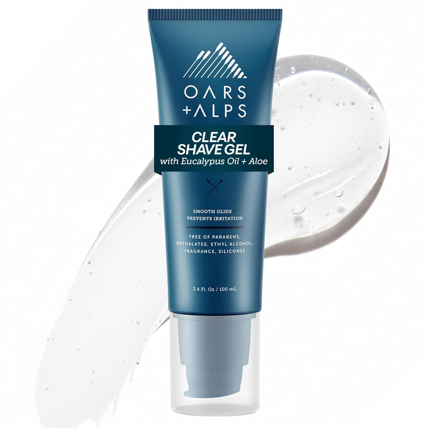 Oars + Alps Hydrating Men's Clear Shave Gel, Dermatologist Tested and Infused with Aloe & Eucalyptus Oil, TSA Friendly, 3.4 Oz, 1 Pack
