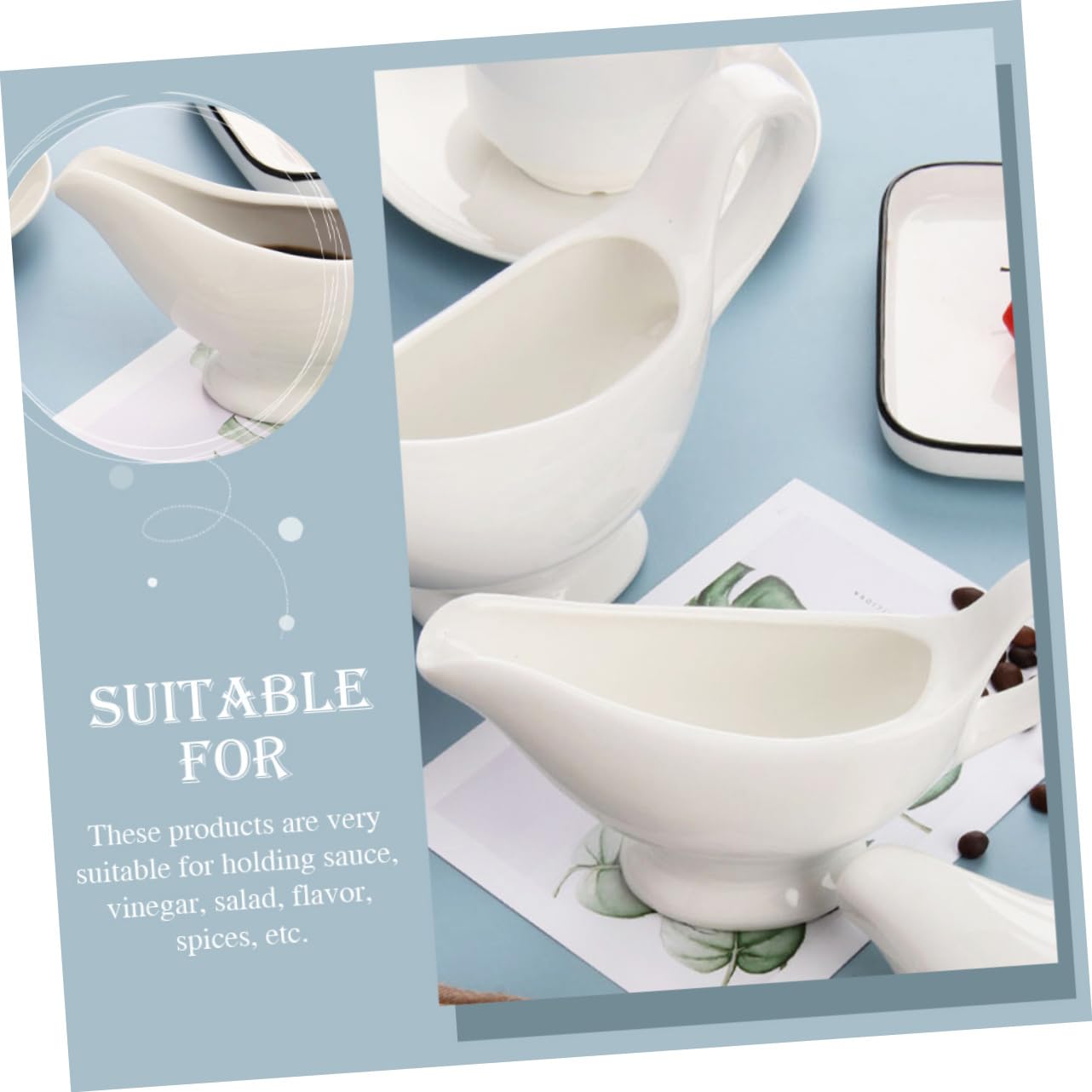 Mobestech 2Pcs Sauce Boats Seasoning Cups for Gravy Sauces Kitchen Pour Containers for Home Parties Restaurants Fine Workmanship Material