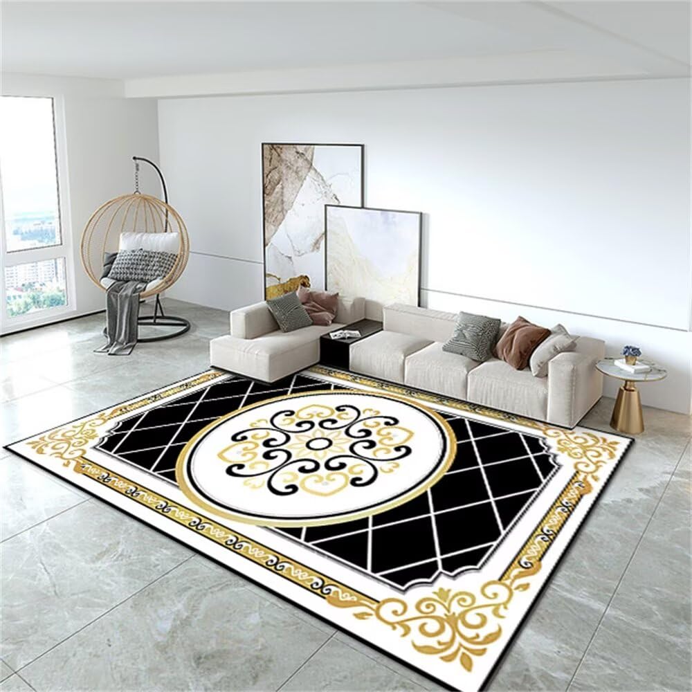 Tapis ados 200x300cm noir à motifs floraux pour grande chambre garçon