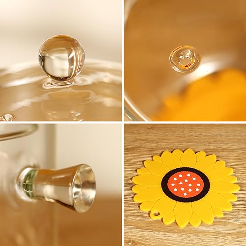 Miniatura 2 de Olla de Vidrio Transparente para Cocinar con Tapa, Cepillo y Almohadillas Térmicas de Silicona para Estufa - 1.5L (51oz) Olla de Vidrio de