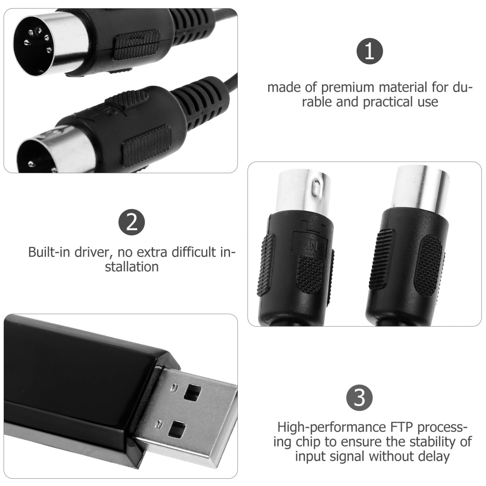 BESTonZON 3pezzi Cavo Midi Usb Da Metri Per Tastiera Elettronica Adattatore Professionale Per Pianoforte Su Pc e Laptop Trasmissione Dati Veloce e Stabile Compatibile Con e Play