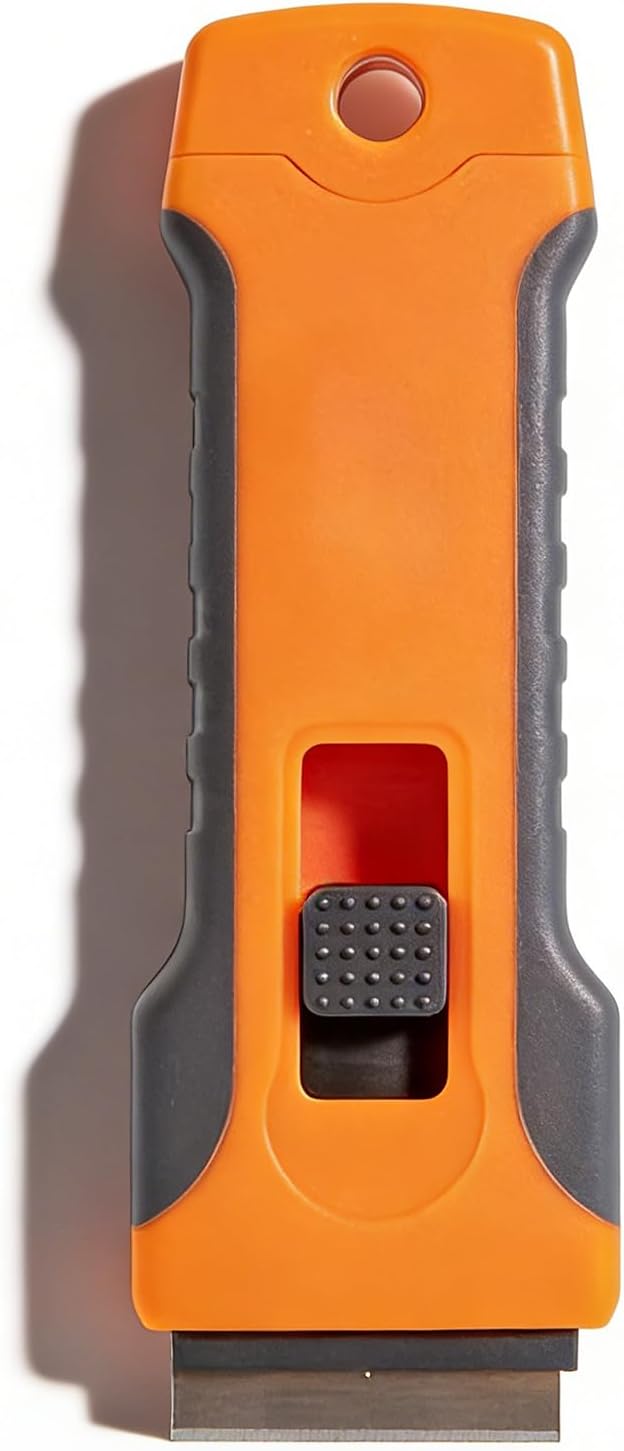 Retractable Razor Blade Scraper Tool, Multi-Surface Scraper with 10 Metal Blades for Glass Stove Top & Windows Cleaning, Orange