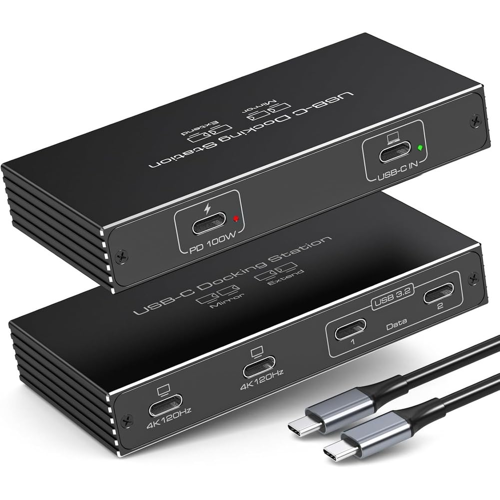 4K120Hz USB C Splitter Dual Monitor Docking Station 6-in-1 Dual USB C Monitor 100W PD, 10Gbps Splitter 1 in 4 Out