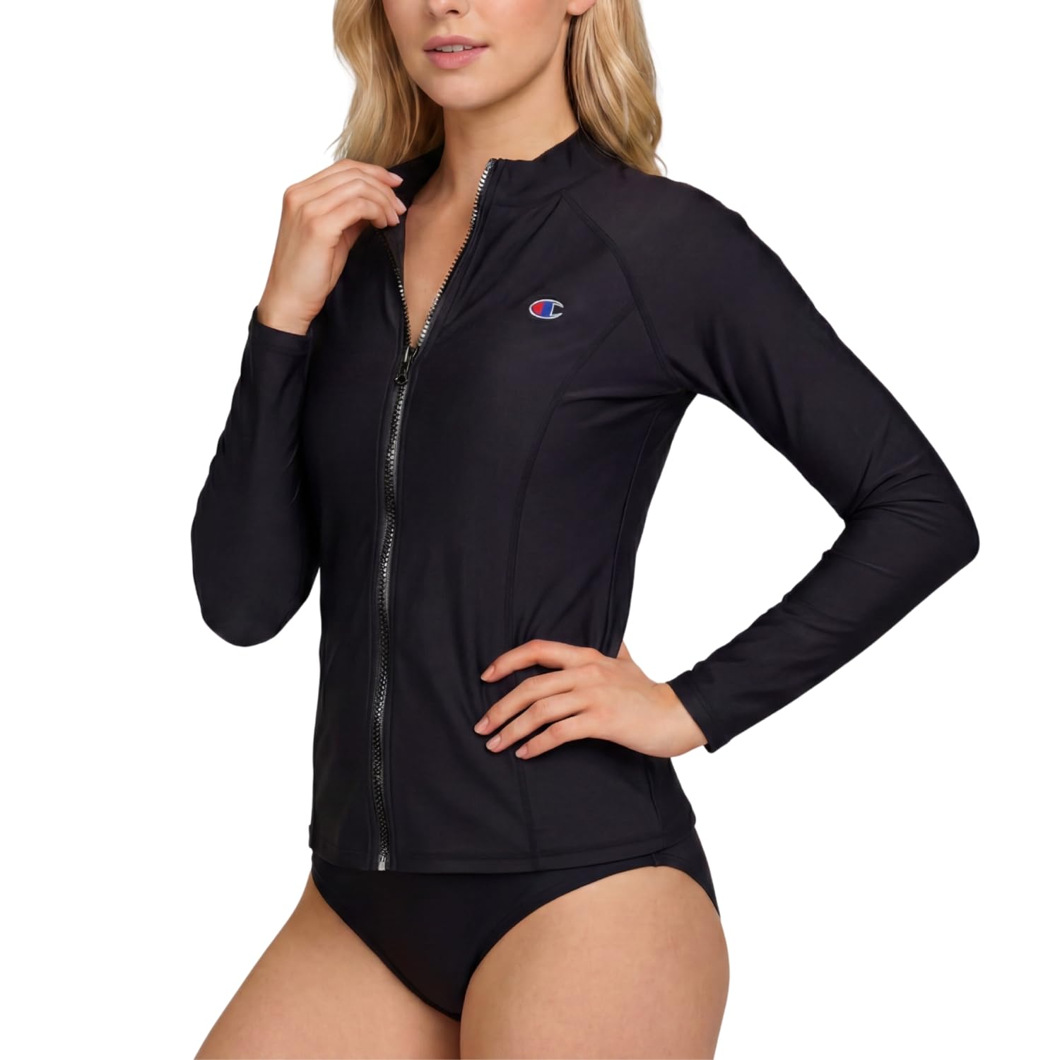 champion women's full-zip rash guard, long sleeve upf 50+ swim shirt