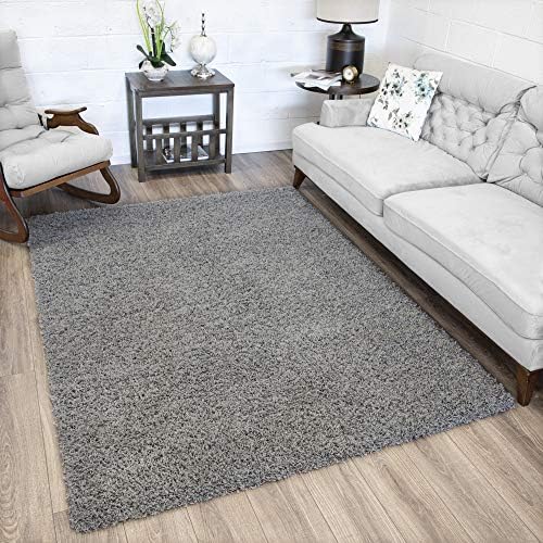 Ottomanson Collection Shag Rug, 6 ft 7 in x 9 ft 3 in, Solid Grey