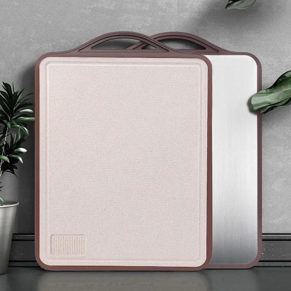 2 in 1 Dual Sided Stainless Steel & Plastic Cutting Boards with Handle for Kitchen Ideal for Meat Fish & Vegetables Set of 2