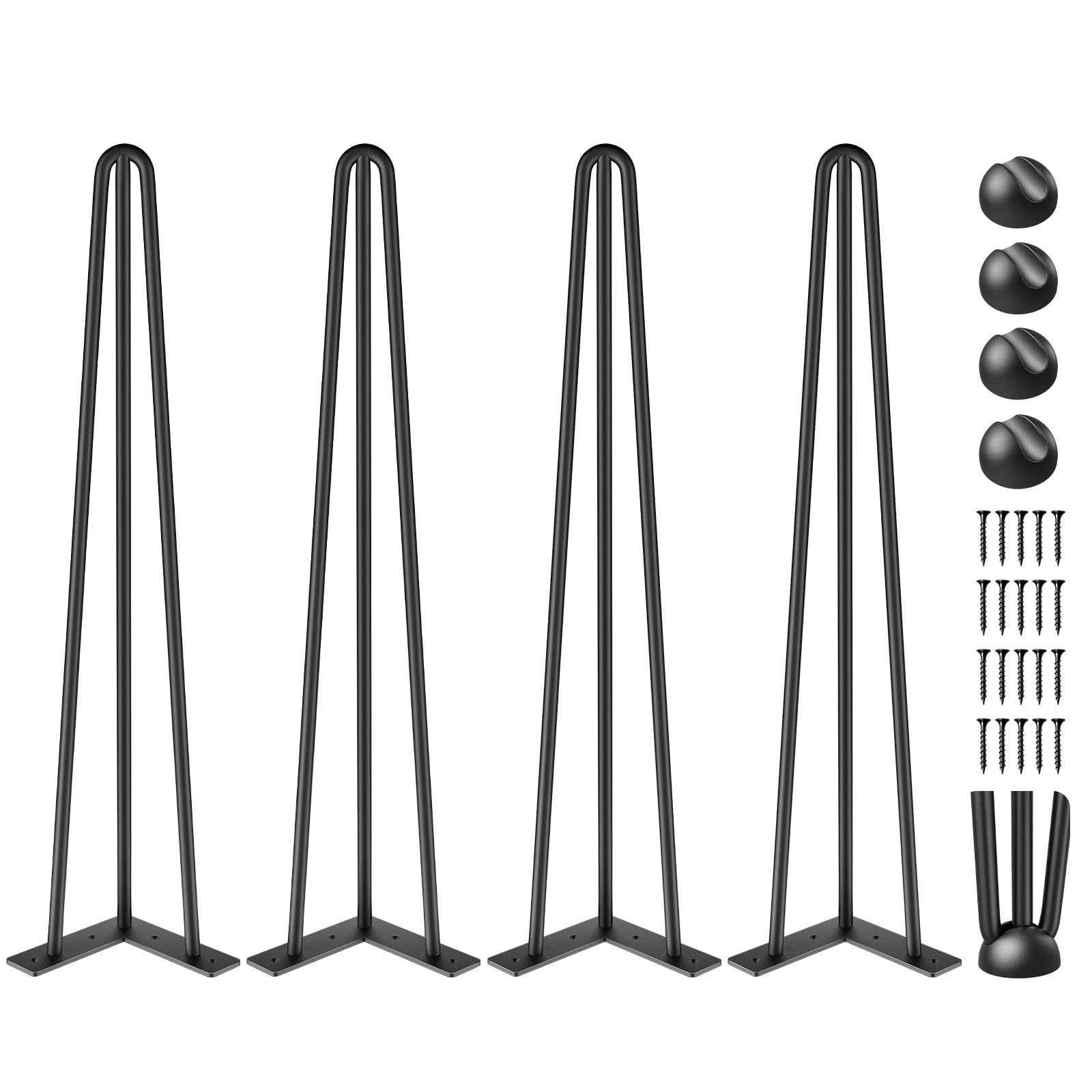 Happybuy Hairpin Table Legs 20" Black Set of 4 Desk Legs 880lbs Load Capacity (Each 220lbs) Hairpin Desk Legs 3 Rods for Bench Desk Dining End Table Chairs Carbon Steel DIY Heavy Duty Furniture Legs