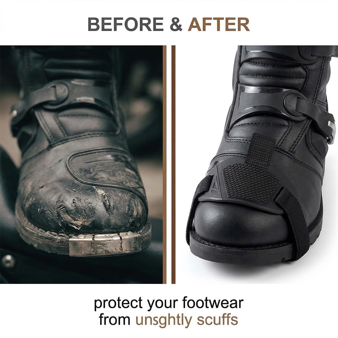 2 Pezzi Copriscarpe Moto - Protezione Leva Cambio Antiscivolo in Gomma - Regolabile con Velcro per Stivali, Sneaker e Scarpe da Lavoro