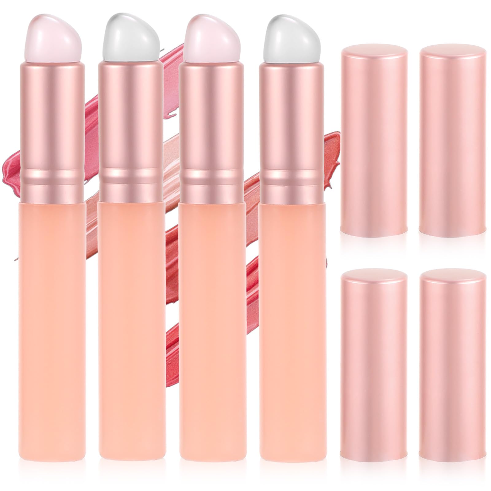 Ymapinc - Set di 4 pennelli per labbra in silicone per rossetto, riutilizzabili, con coperchio (rosa), applicatori multiuso per rossetto, pennelli da trucco, applicatori professionali per trucco