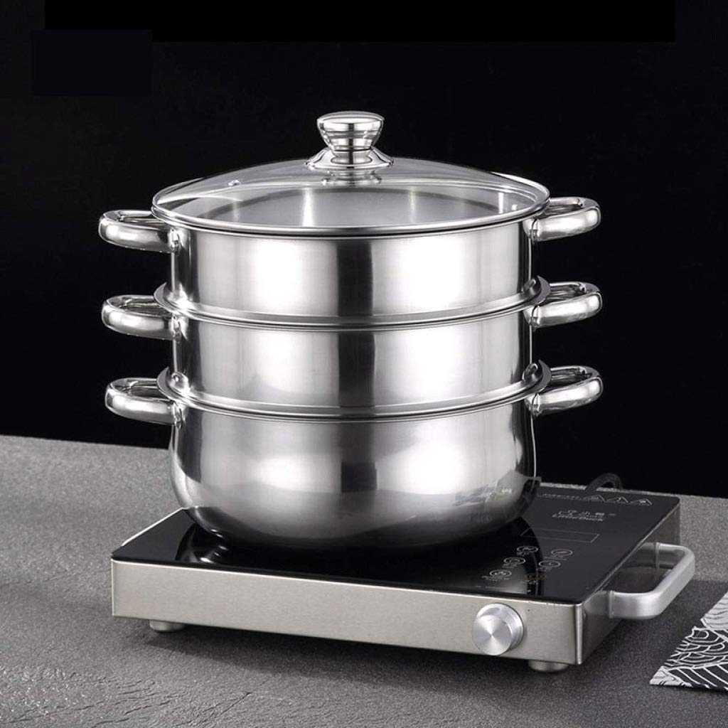 Vaporera: vaporeras for cocinar 3 Capas de Acero Inoxidable, Olla Grande de Varias Capas y vaporera con Tapa de Vidrio Templado, for Todas Las cocinas