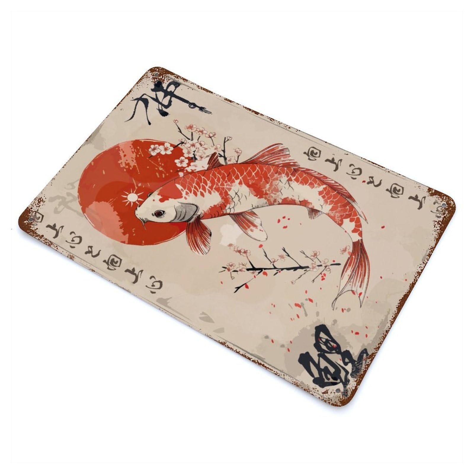 Rust Effect Vintage Japanese Koi Fish Vintage Rust Metal Sign 11.8"x7.9", Classic Wall Plaque for Shed, Workshop And Garage Wall Decor